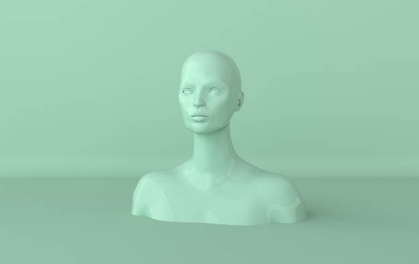 istock Female mannequin head 3d render. Shop display, pastel colors 1180795325