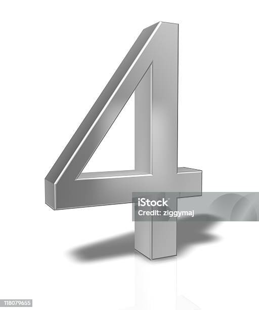 Photo libre de droit de 3 D Numéro 4 Isolé Sur Fond Blanc banque d'images et plus d'images libres de droit de Argent - Argent, Aspect métallique, Blanc