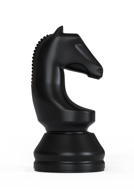 istock Black knight chess piece isolated on white background 1180798322