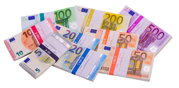 fan of European currency and Euro banknotes