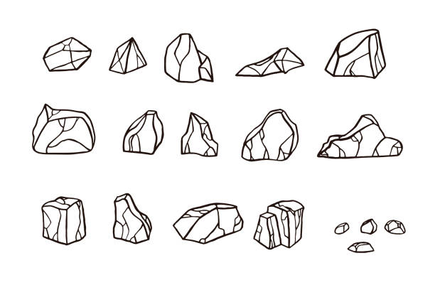 illustrazioni stock, clip art, cartoni animati e icone di tendenza di contorno schizzo stone set. - masso immagine