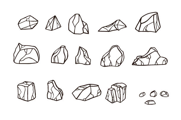 Outline sketch stone set. Outline sketch stone set. Vector illustration. Different rock blocks. concrete symbols stock illustrations