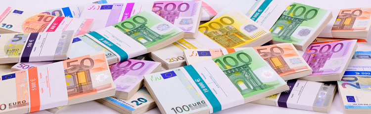 fan of European currency and Euro banknotes