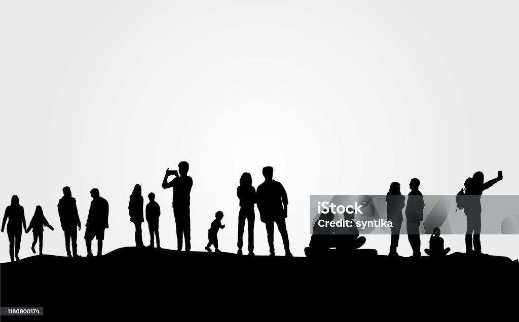 Group of people in nature . In Silhouette stock vector