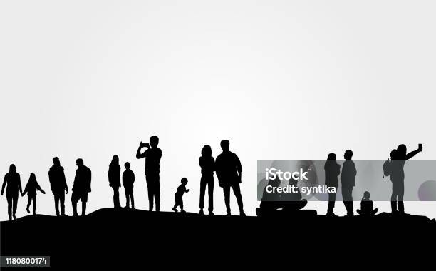 Group Of People In Nature Stock Illustration - Download Image Now - In Silhouette, People, Group Of People