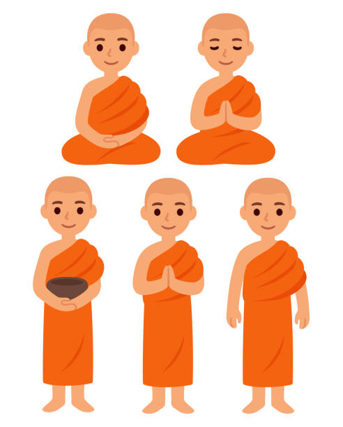 kreskówka buddyjskich mnichów zestaw - theravada stock illustrations