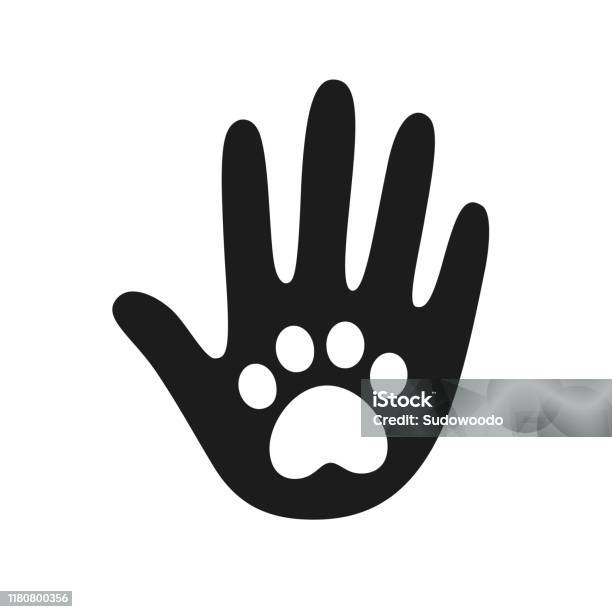 Human Hand With Pet Paw Print Stock Illustration - Download Image Now - Dog, Hand, Icon Symbol