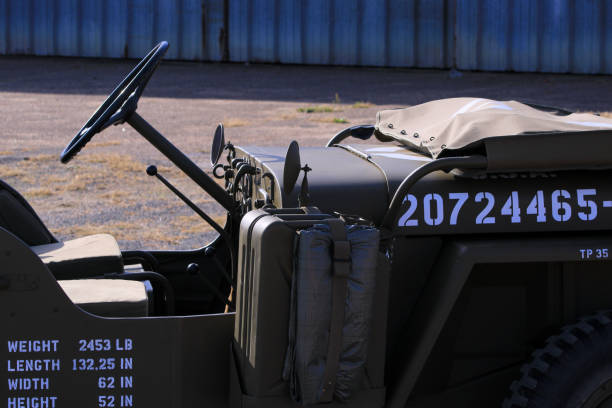 Cerny, France. Military vehicle. 13 October 2019 :
Jeep Ford GPA Preston 44 used during the Second World War by the US Army. Model restored to tow airplanes in airfields. jeep 4x4 off road vehicle world war ii stock pictures, royalty-free photos & images