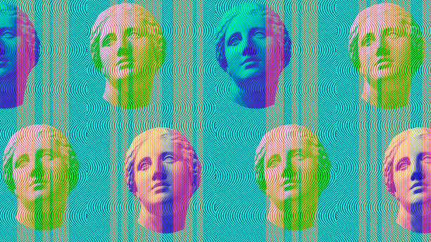 Contemporary art concept collage with antique statue head in a surreal style. Modern unusual art. Contemporary art concept collage with antique sculptures head in a surreal style. Modern unusual art. Zine culture. bust sculpture photos stock pictures, royalty-free photos & images