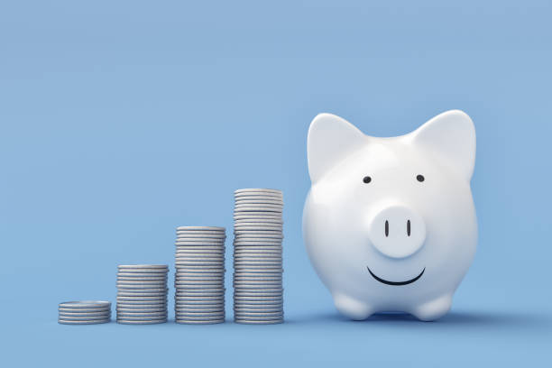 Incrementing Finance with Piggy Bank on Blue Background