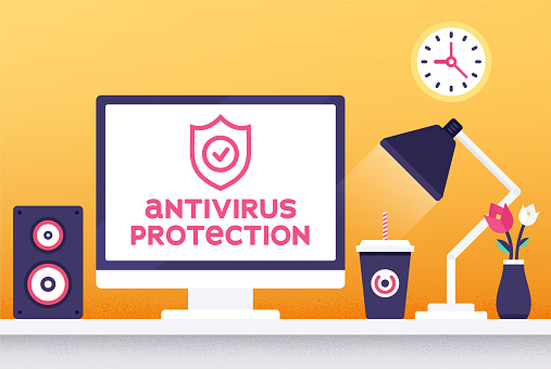 Flat design antivirus end-point protection vector illustration for business presentations, web pages, corporate reports, layout templates or mobile app designs.