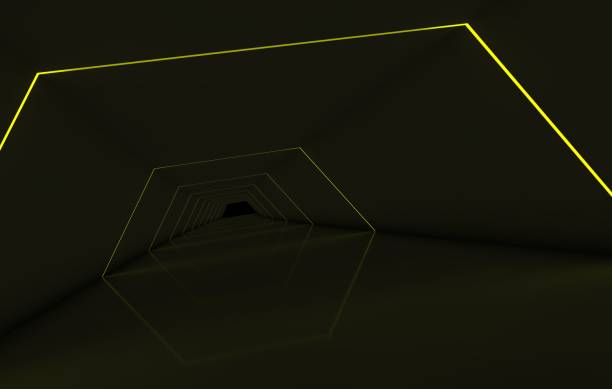 istock Abstract tunnel in total darkness with yellow led strip 1180808922