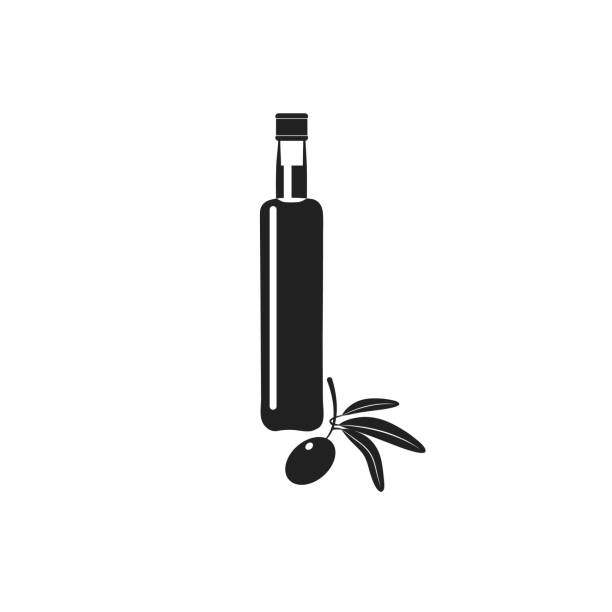 Black icon of bottle with olive oil. Black icon of bottle with olive oil. Simple element for the festival card and different design. spanish flower pots stock illustrations