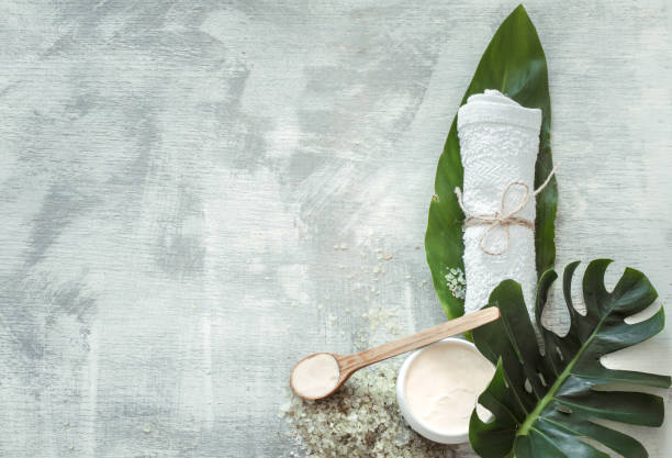 istock Spa composition with body care items on a light background. 1180812723