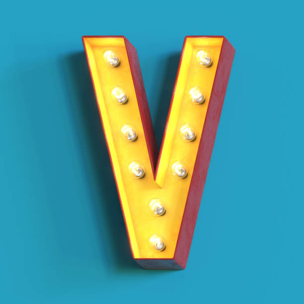 Light bulb glowing font,3d alphabet letter V