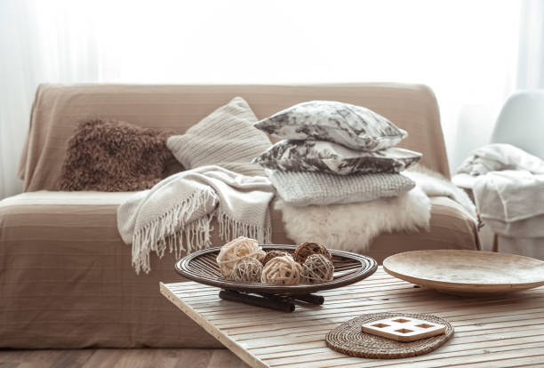 istock Cozy bright living room with sofa and pillows. 1180812960