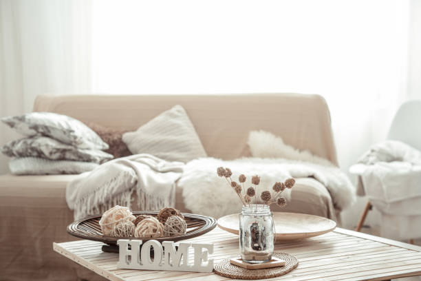 istock Cozy bright living room with sofa and pillows. 1180812972