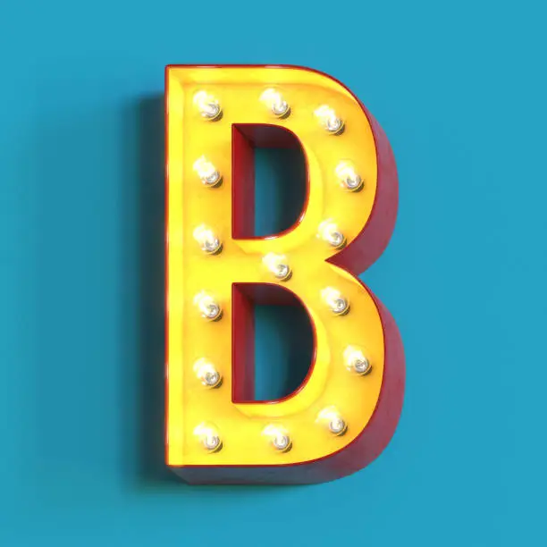 Photo of Light bulb glowing font,3d alphabet letter B