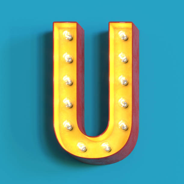 istock Light bulb glowing font,3d alphabet letter U 1180813259