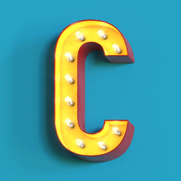 istock Light bulb glowing font,3d alphabet letter C 1180814344