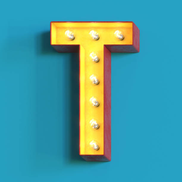 istock Light bulb glowing font,3d alphabet letter T 1180814385