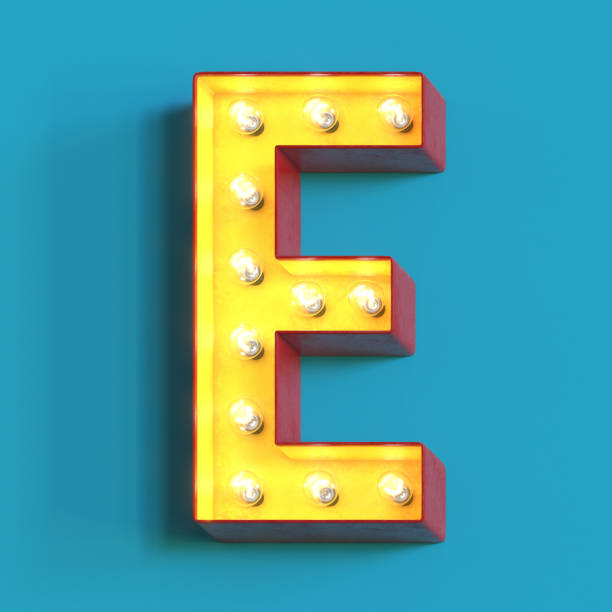 Light bulb glowing font,3d alphabet letter E Light bulb glowing font, 3d alphabet character, 3d rendering, letter E 3d red letter e stock pictures, royalty-free photos & images