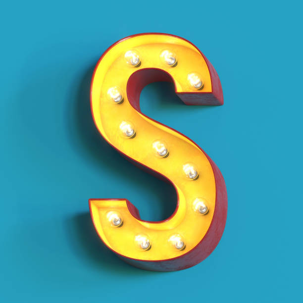 Light bulb glowing font,3d alphabet letter S