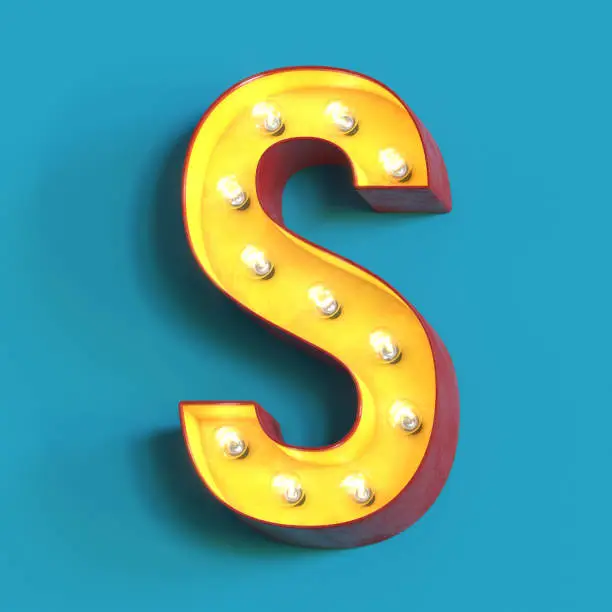 Photo of Light bulb glowing font,3d alphabet letter S