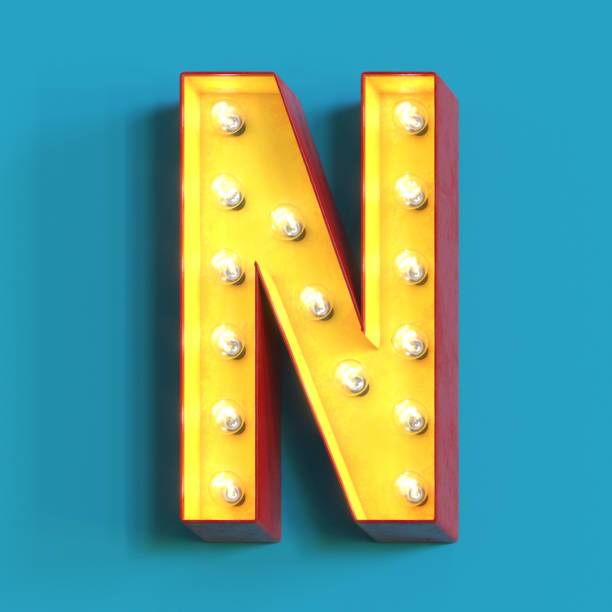 istock Light bulb glowing font,3d alphabet letter N 1180814450