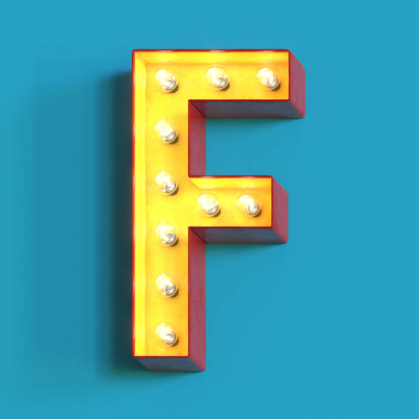 istock Light bulb glowing font,3d alphabet letter F 1180814543
