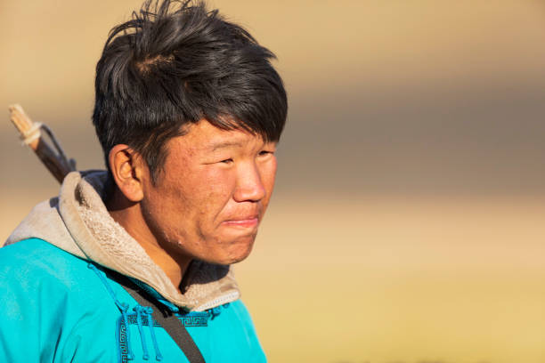Erdenet, Mongolia, 15nd September 2019: Closeup of young mongolian men