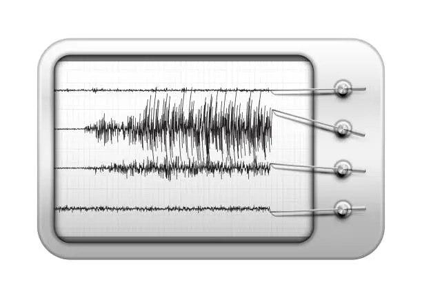 Vector illustration of Seismograph recording seismic activity and detecting an earthquake