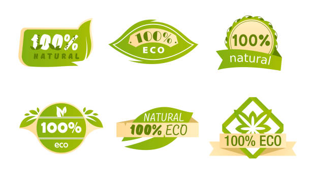 Healthy Organic Food Label with Green Leaves. Tag, Emblem, Meal and Drink Logo for Cafe, Restaurants and Products Packaging. Eco Natural Food Promotion, Healthy Nutrition Banner. Vector Illustration Healthy Organic Food Label with Green Leaves. Tag, Emblem, Meal and Drink Logo for Cafe, Restaurants and Products Packaging. Eco Natural Food Promotion, Healthy Nutrition Banner. Vector Illustration horizontal badge stock illustrations