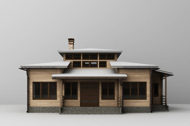 A luxury house built with ecological materials in a green garden.