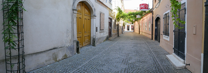 Panorama of street in the old part of Varazdin, Croatia