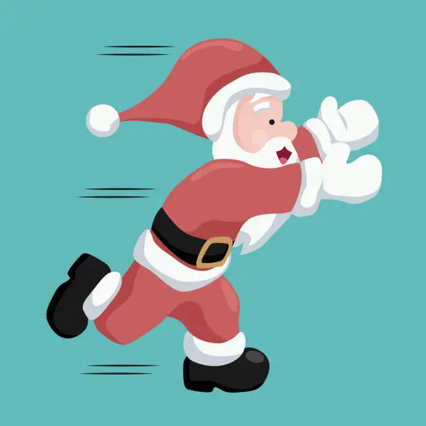 Vector illustration of Santa Claus Christmas card running happy