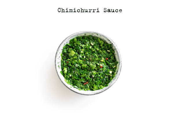 chimichurri sauce - parsley herb isolated spice imagens e fotografias de stock