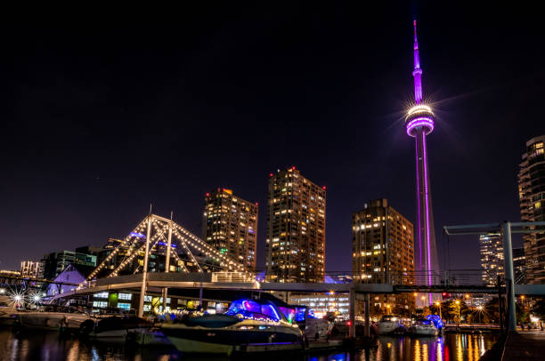 istock Toronto skyline at night with a footbridge 1180827568