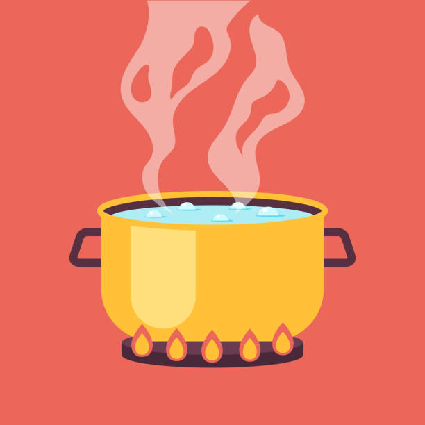 끓는 물 벡터 그래픽 디자인 일러스트와 요리 팬 - steam saucepan fire cooking stock illustrations