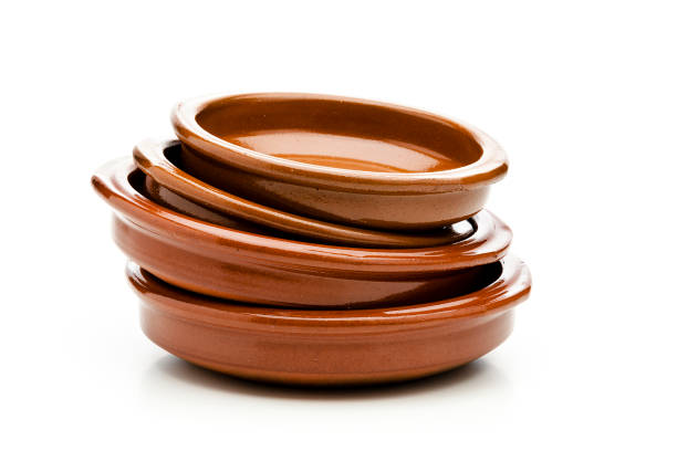 typical spanish clay crockery - plate ceramics pottery isolated imagens e fotografias de stock