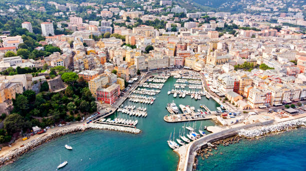 Bastia harbor,  aerial view, Corsica Bastia harbor,  aerial view, Corsica, France corsican flag stock pictures, royalty-free photos & images