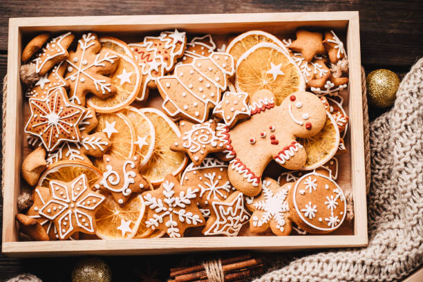istock Christmas background with gingerbread and gifts 1180834879