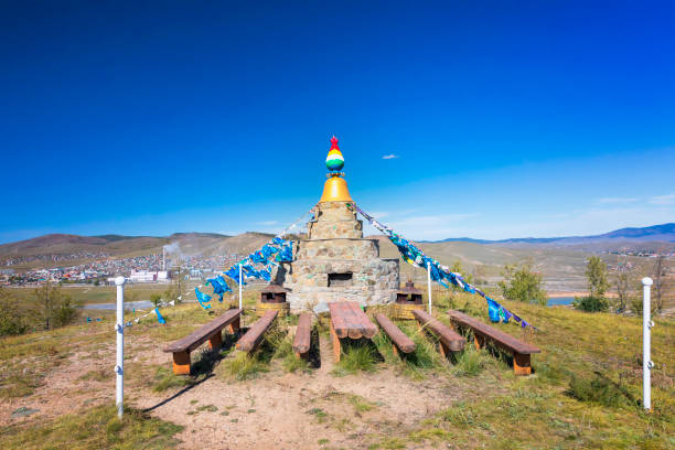 istock Ovoo in Mongolia, Shaman Adak Tree, prayer's flag 1180835183