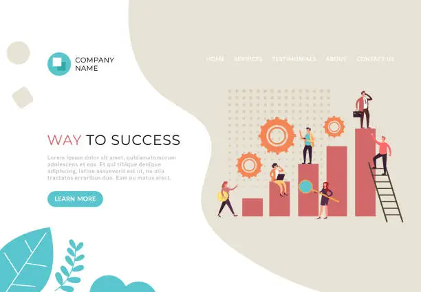 Vector illustration of Way to business success banner poster web page illustration. Vector flat cartoon graphic design