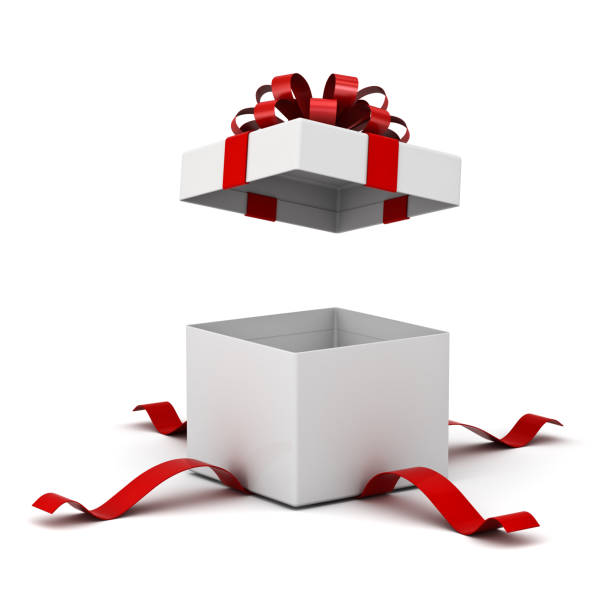 istock Present box or blank gift box with red ribbon and bow open isolated on white background with shadow 1180836499