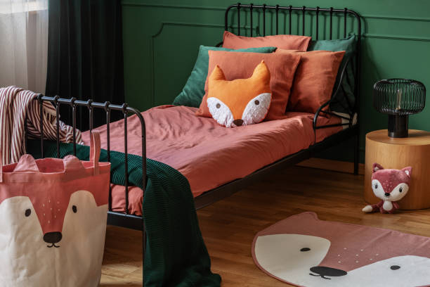 istock Fox shape like pillow and bag with fox head in elegant bedroom interior 1180836510