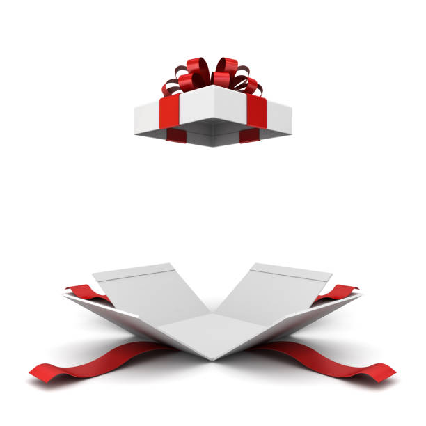 istock Present box or blank gift box with red ribbon and bow open isolated on white background with shadow 1180836524
