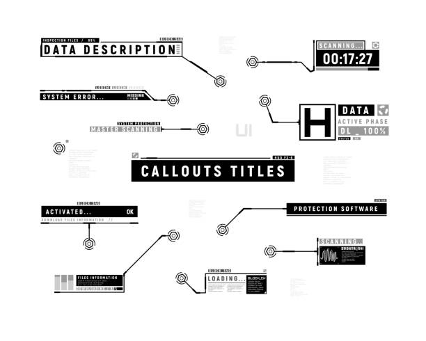 futuristische callouts. hud-satz von beschriftungsbalkenbeschriftungen. informations-callouts im unteren drittel. digitale infoboxen layout-vorlagen. elemente der hud-schnittstelle. vektor-illustration. - lower third stock-grafiken, -clipart, -cartoons und -symbole