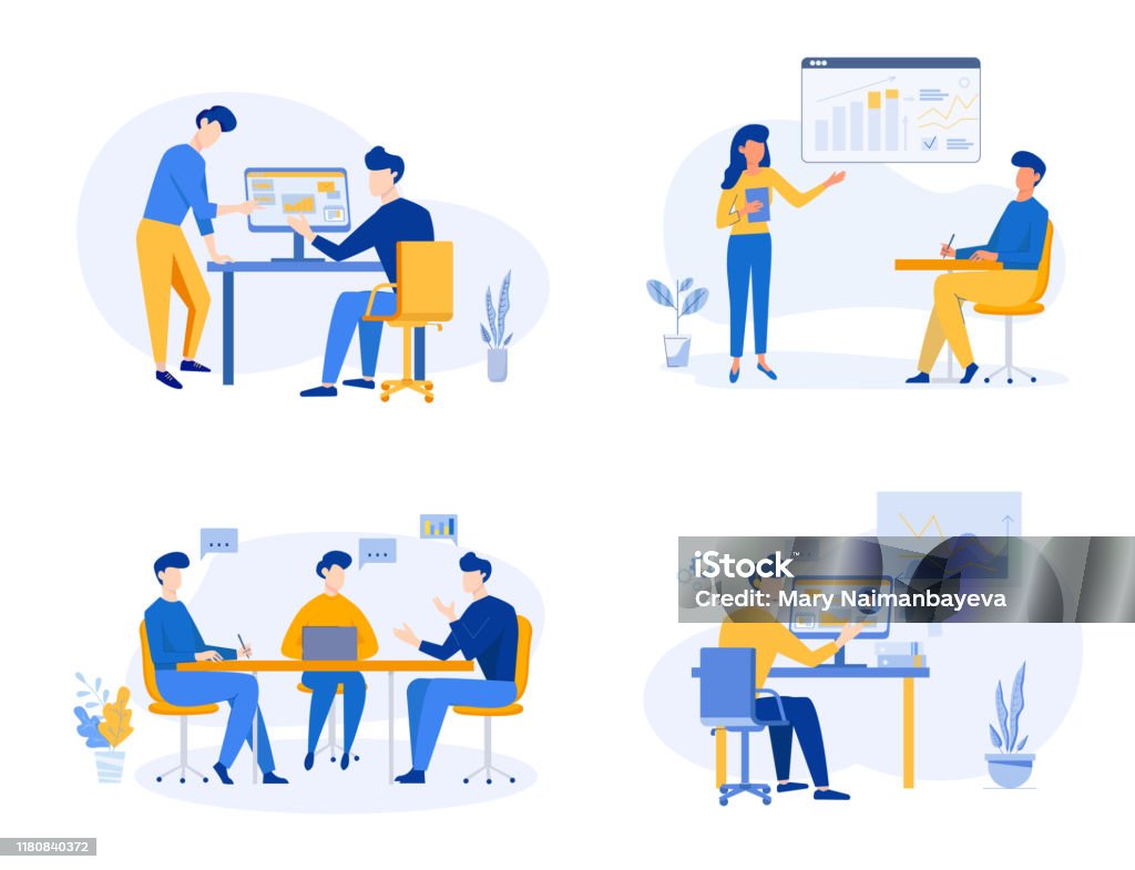 Business Team meeting, analysis, discussion concept, partnership, content strategy. Business concept of vector illustration - Royalty-free Ilustração arte vetorial