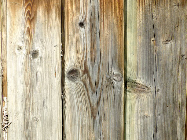 Three planks of new wooden fence stock photo